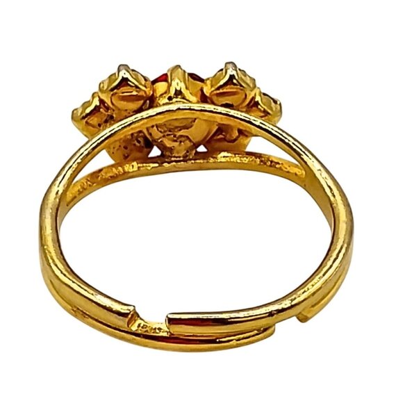 Vintage Womens Gold Plated Red Cubic Zirconia Ring Adjustable Elegant Romantic - Picture 7 of 7